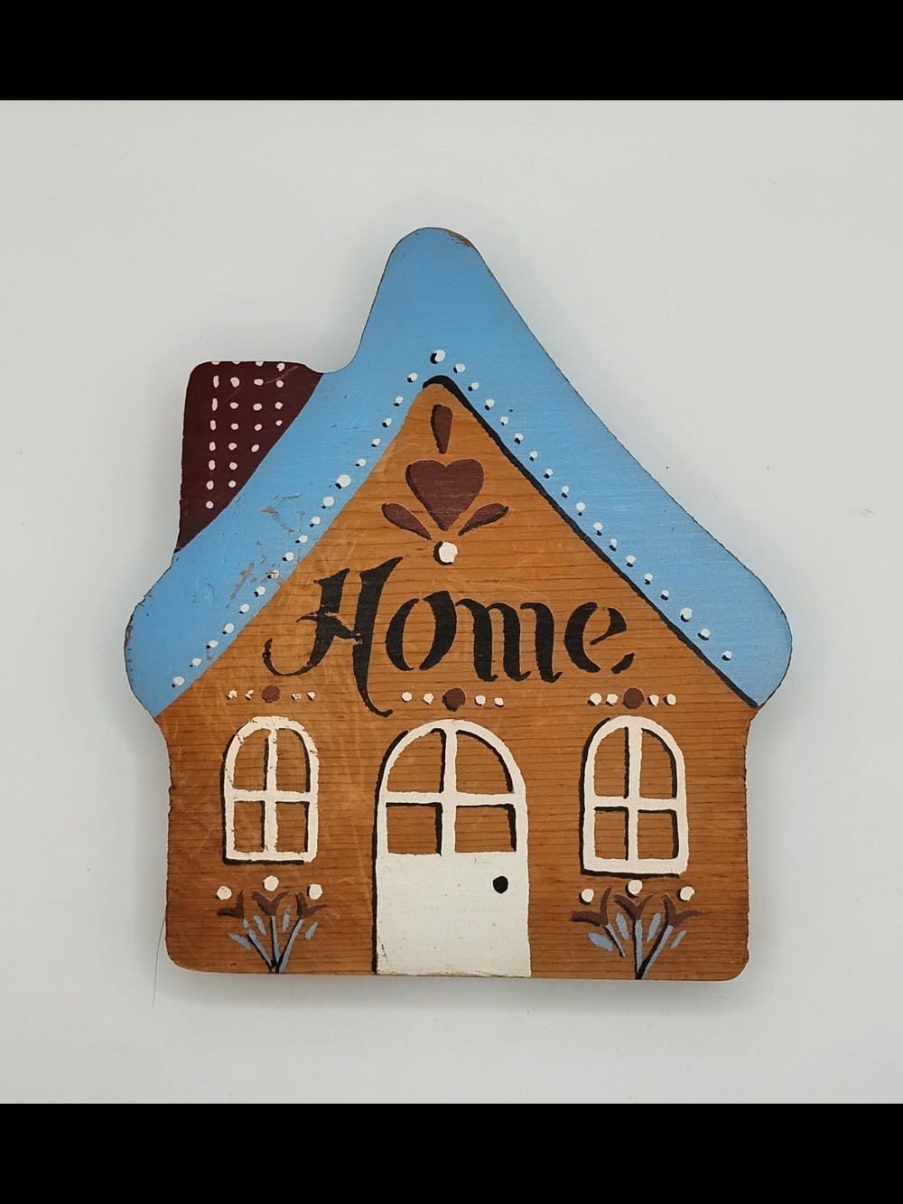 Hand-Painted Wooden Heart & Home Wall Decor in Brown Blue Burgundy - Picture 4 of 7